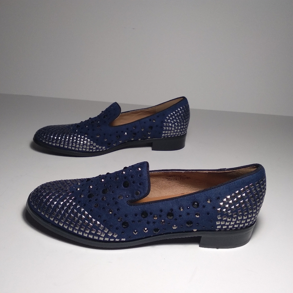 Azura Alisa navy blue women suede studded loafer size 7.5 to 8. (EURO size 38).